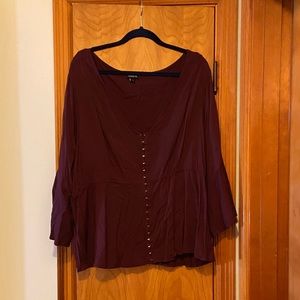 Torrid NWOT maroon bell sleeve blouse